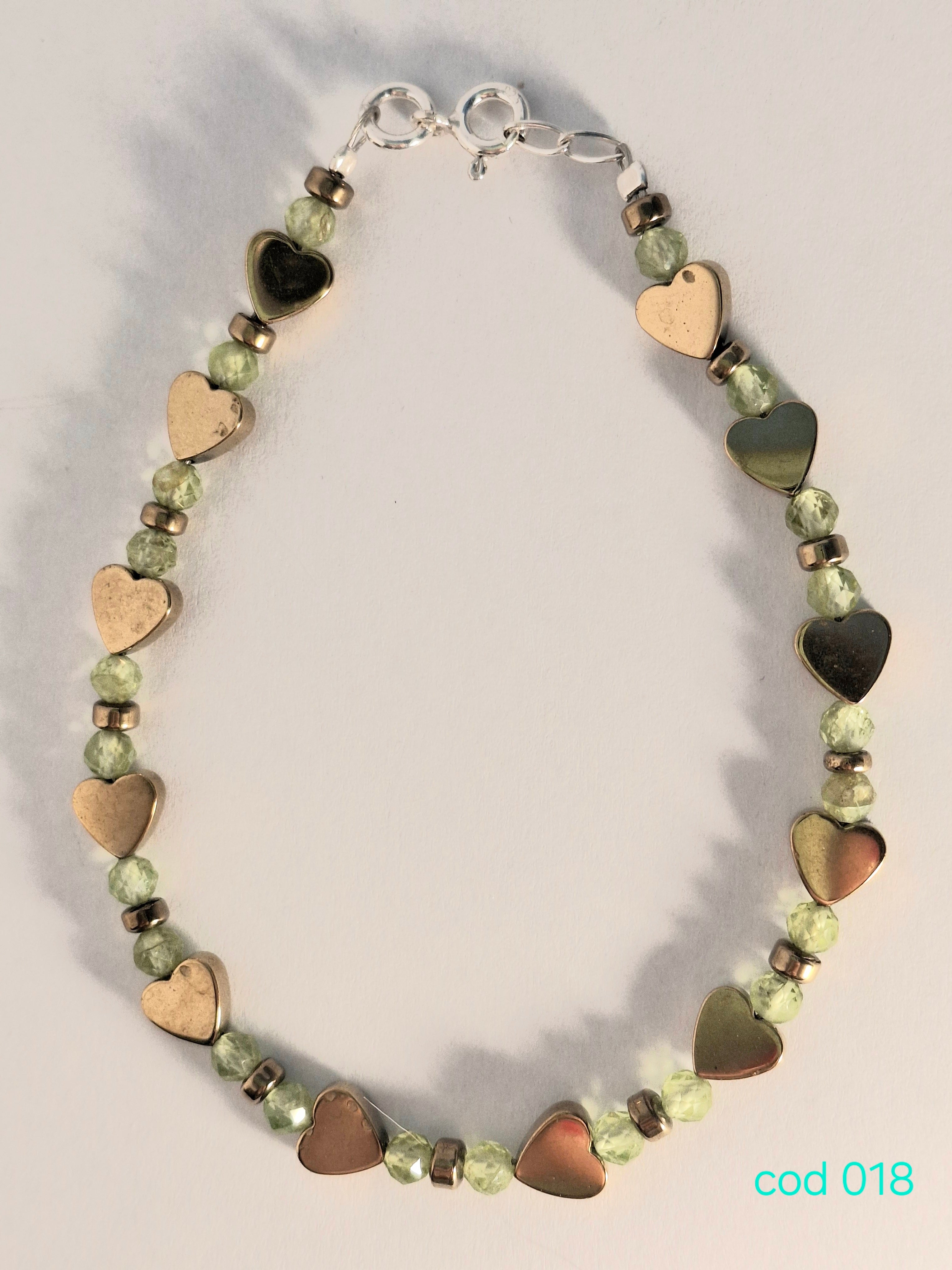 Bratara inimioare din Hematit si Peridot in argint 925 (Cod 018)