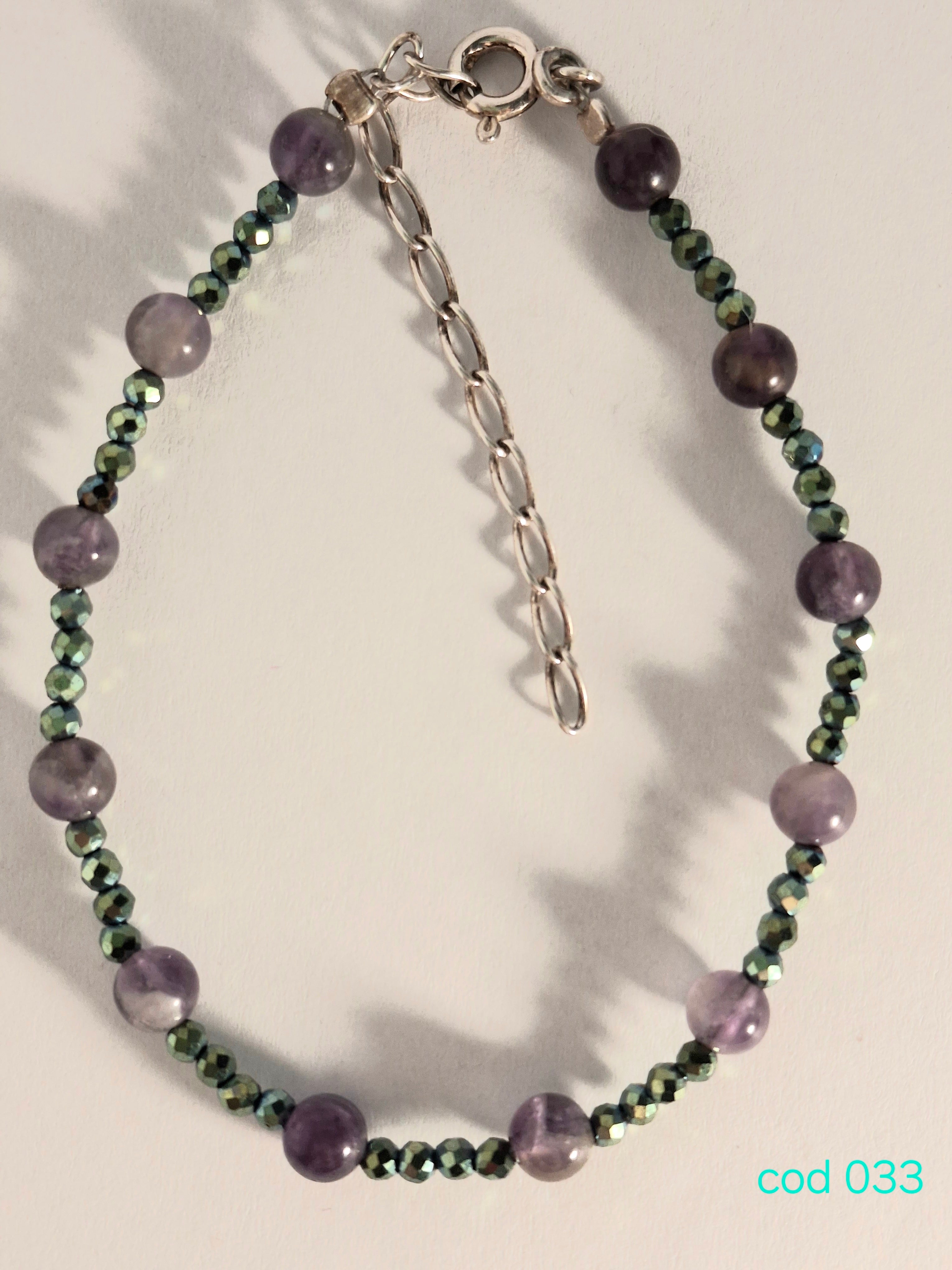 Bratara handmade din pietre semipretioase, Ametist si Hematit electroplacat, in argint 925 (Cod 033)